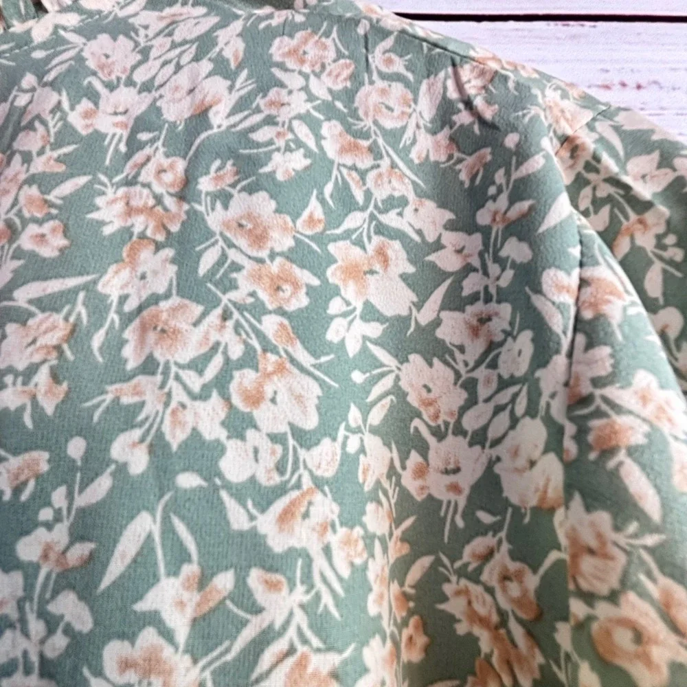 Cottagecore Floral Peplum Top Shein 2XL Sage Green Flutter Sleeve Coquette